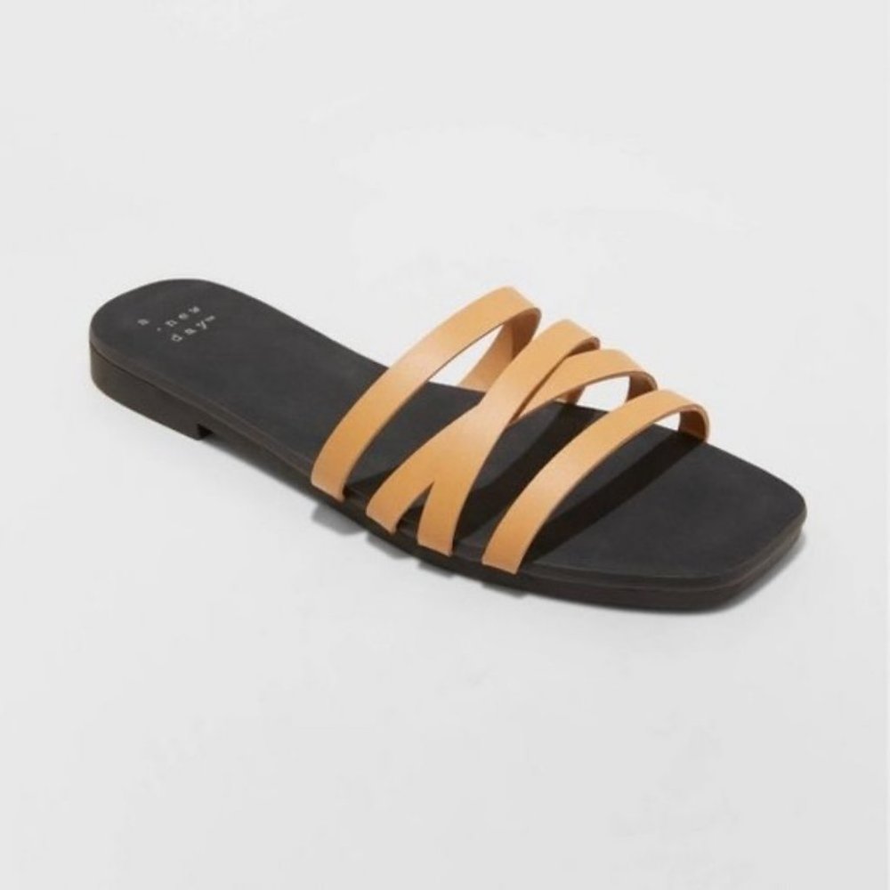 A New Day Joan Strappy Slide Sandals Tan 7.5